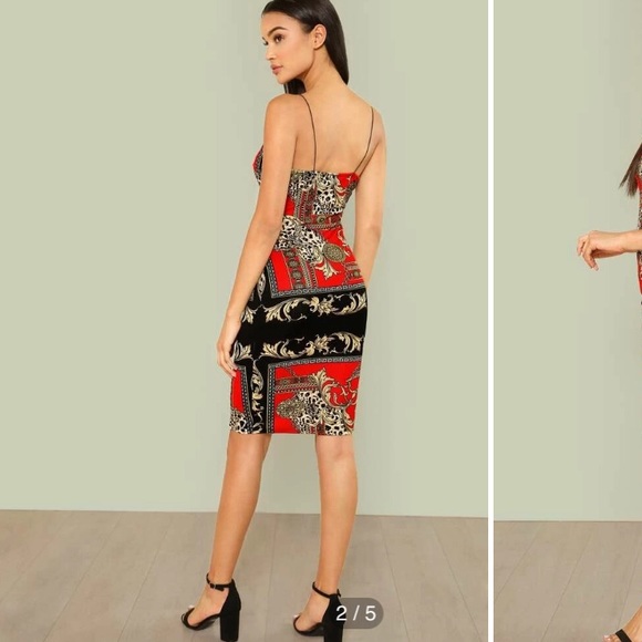 Scarf Print Spaghetti Strap Bodycon Dress NWOT - Picture 2 of 16